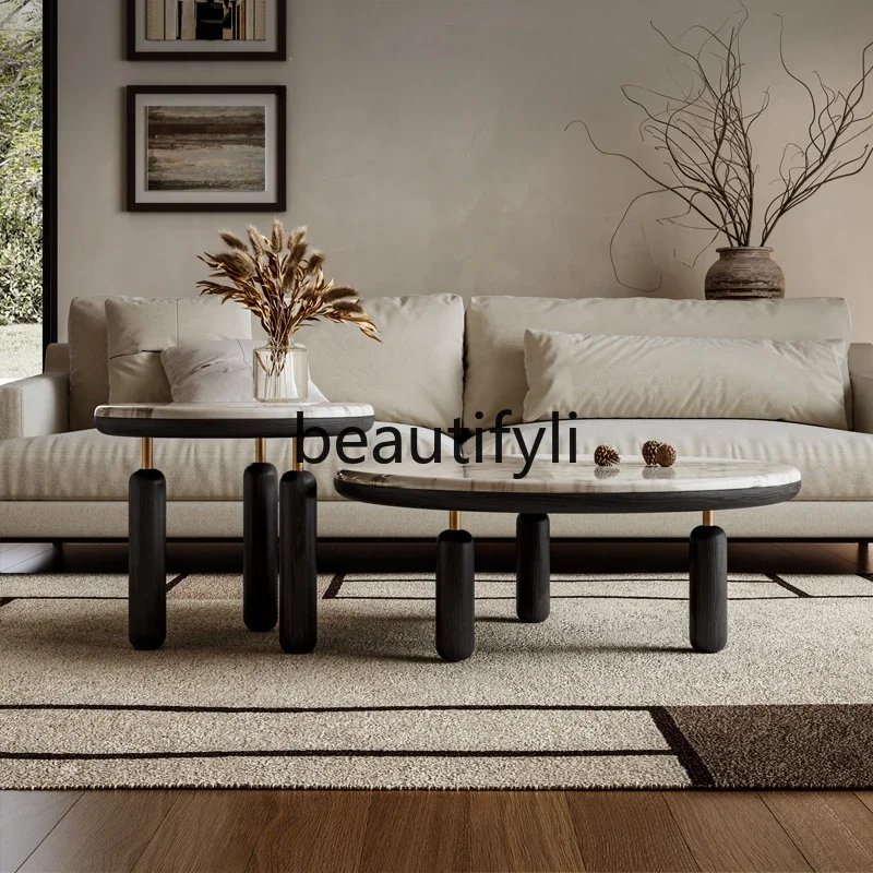 Italian minimalist round coffee table combination designer high artistic sense supercrystalline stone household table