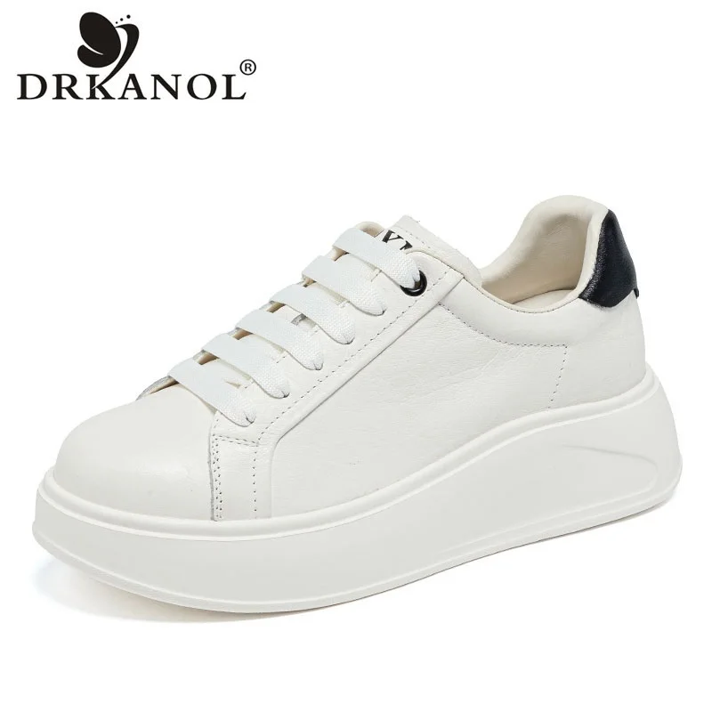 

DRKANOL/женская обувь на массивной платформе, повседневные кроссовки из натуральной кожи, разноцветные туфли на толстой подошве со шнуровкой, одинарные туфли на каблуке