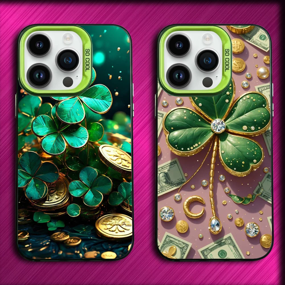 

four leaf clover Phone Case For iPhone 16,15,14,13,12,11,Mini,Pro,MAX Green Matte Silicone Cover