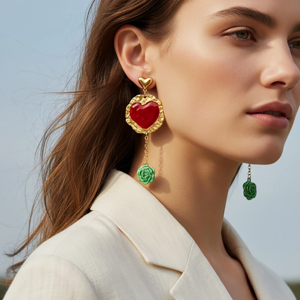 

ZAA Long Tassel Floral Dangling Earrings Heart Drop Trendy Woman Jewelry Charms Girl Holiday Party Accessories Gifts