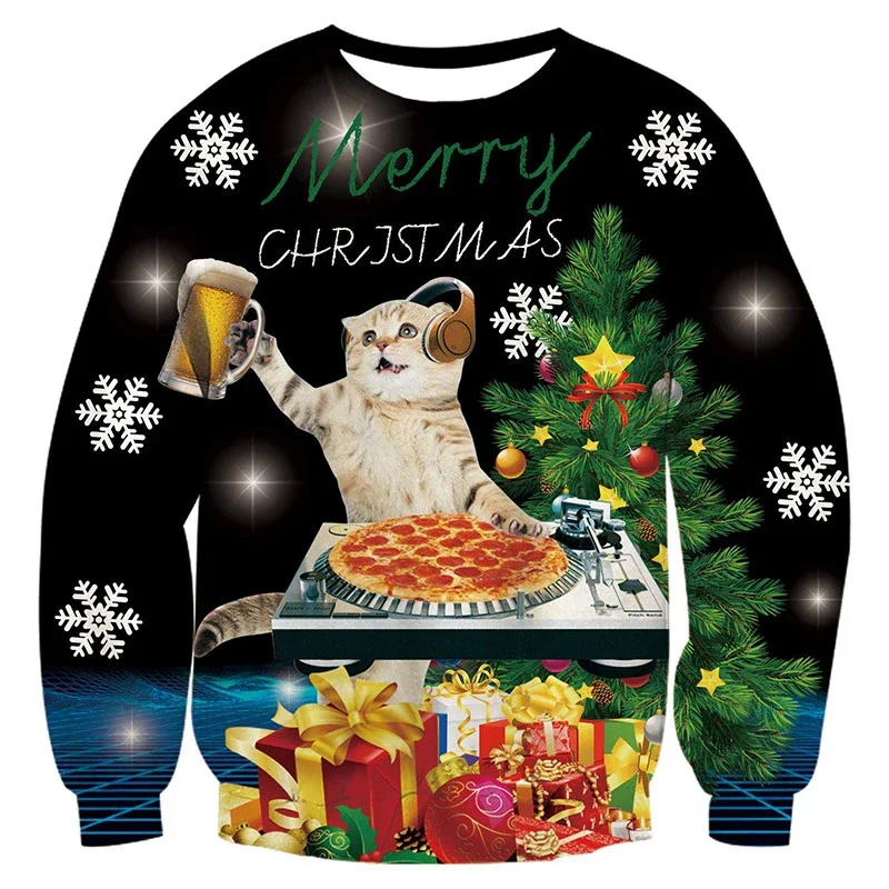 Christmas Animal 3D Graphic Men's Long Sleeves Goat Ugly Fashion Pet Cat Dog Sweatshirts Clothes Xmas Boy Gift Pullovers Tops