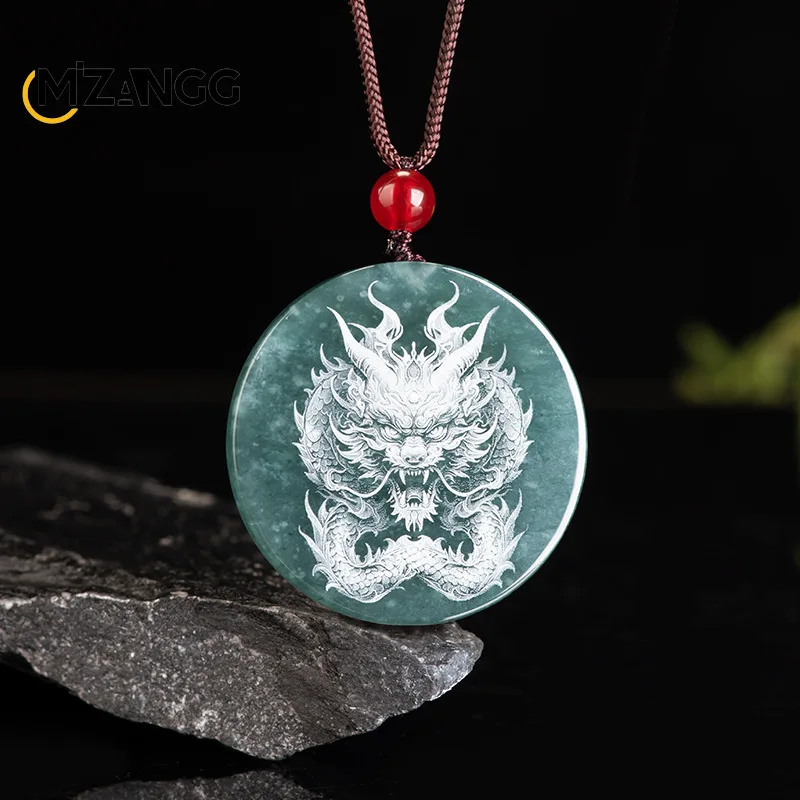 

Natural Jadeite Blue Water Shadow Carving Guanyin Buddha Dragon Ice Pendant Exquisite Luxury Men's and Women's Necklace Mascot