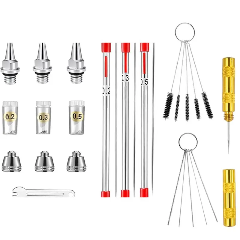 ABGH-Airbrush Nozzle Needle Nozzle Cap Kit Airbrush Replacement Parts For Airbrush Sprayer Cleaning Tools Accessories