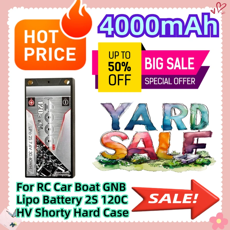 

7.6V 4000mAh For RC Car Boat GNB Lipo Battery 2S 120C HV Shorty Hard Case