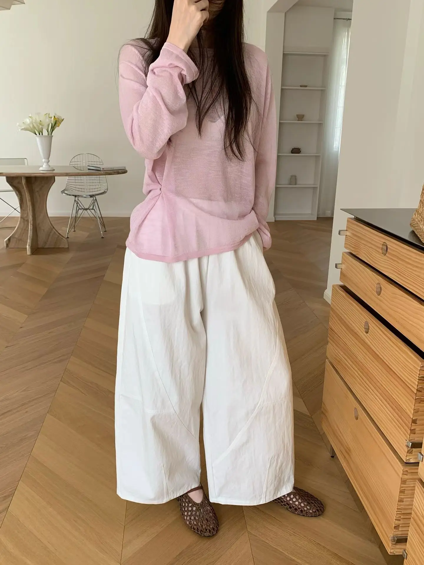 

Женские брюки Lilian Milu Room в простом повседневном стиле, цветные, с высокой талией, свободного кроя, удобные, в корейском стиле, весна 2026