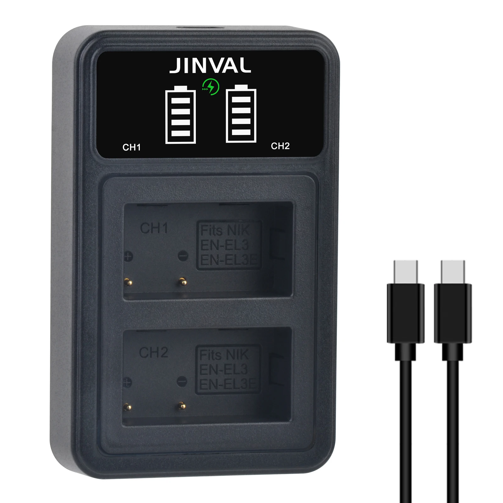 

JINVAL Camera Battery Charger EN-EL3E EN-EL3 Type-C PD20W Fast Dual Charger For Nikon D700 D300 D200 D100 D90 D80 D70 D50