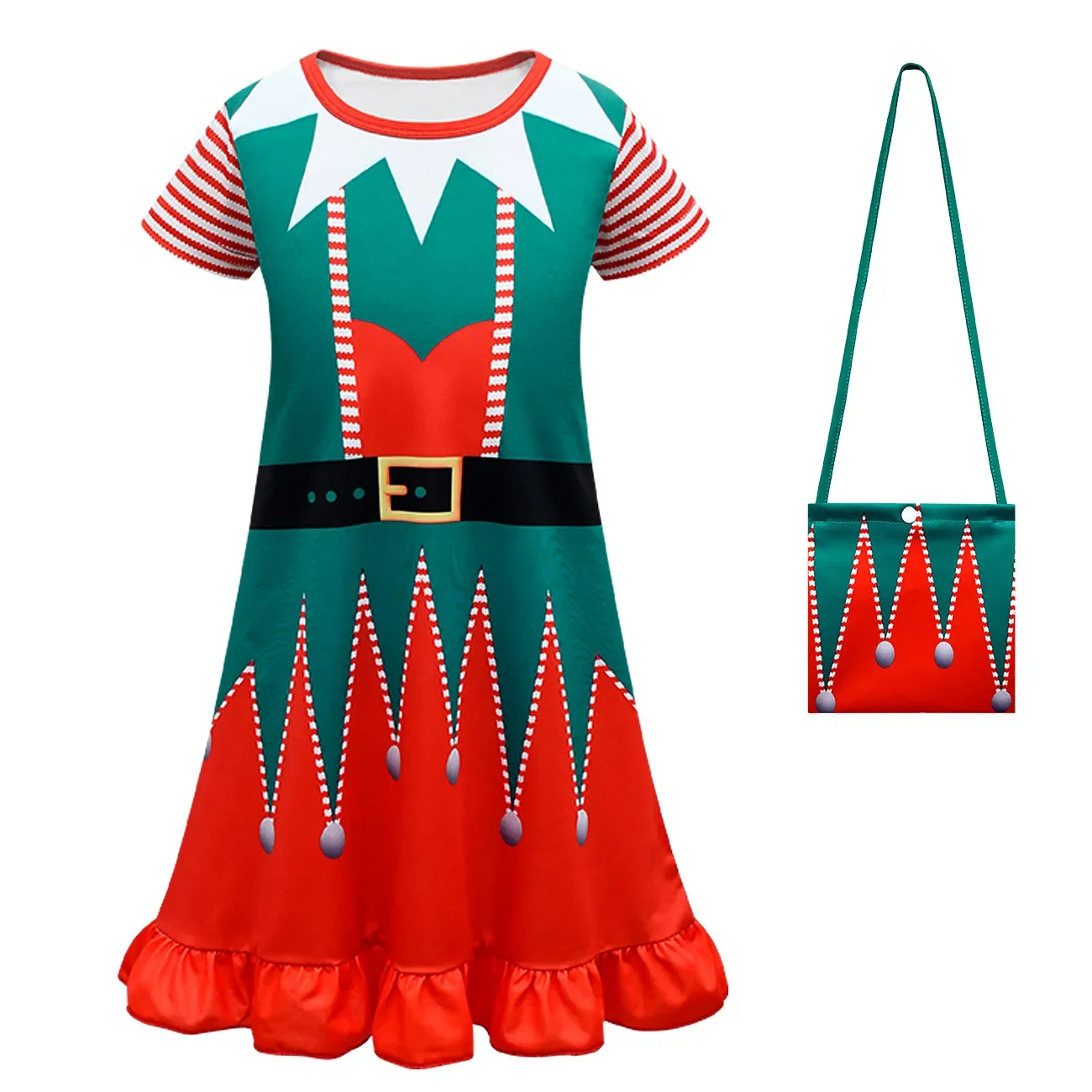 

Детское платье принцессы с короткими рукавами и принтом рождественской елки для девочек, Рождественский, Новый год, карнавальный костюм