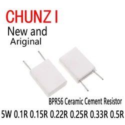 100Pcs BPR56 0.001 0.1 0.15 0.22 0.25 0.33 0.5 Ohm Non-inductive Ceramic Cement Resistor 5W 0.1R 0.15R 0.22R 0.25R 0.33R 0.5R
