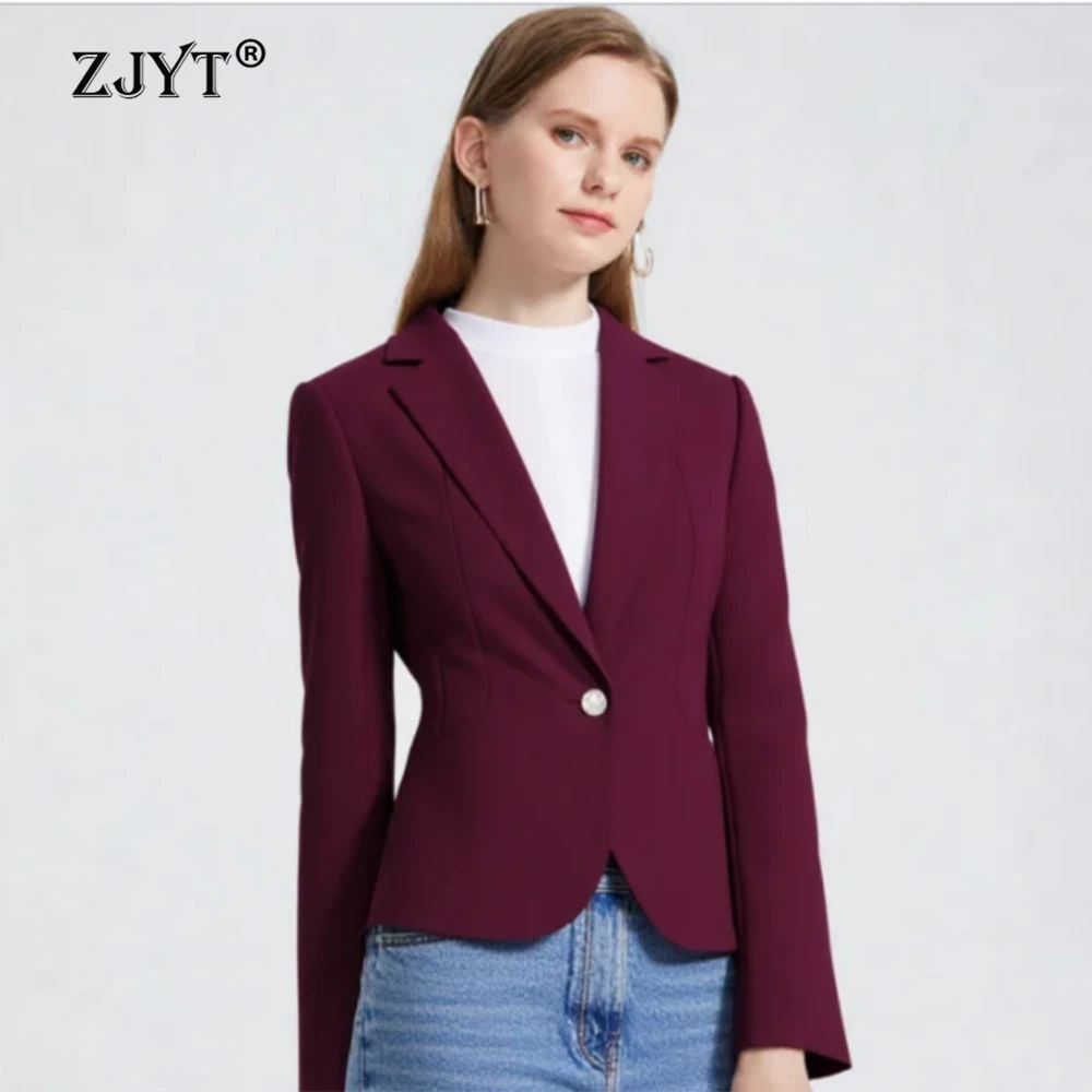

ZJYT Spring Women's Fitted Jacket Coat Female New Outerwears Elegant Lady Casual Blazer Plus Size Tops Office Wear Black Red