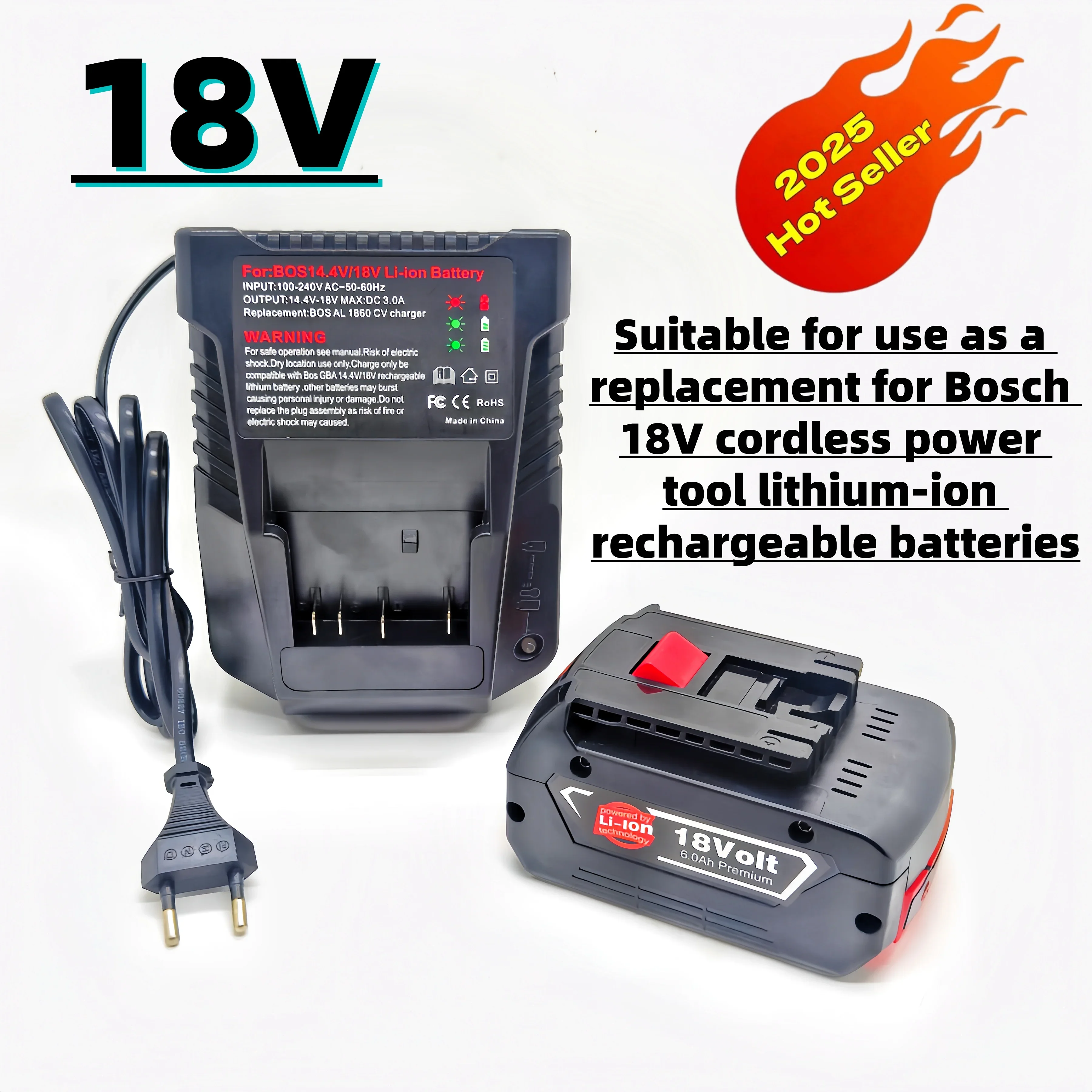 

18V 1.00Ah Rechargeable Lithium-ion Battery for Bosch BAT609 BAT609G BAT618 BAT618G BAT614 for Electric Drill with Charger