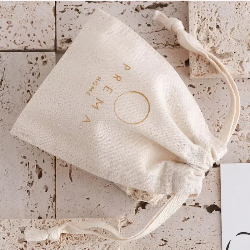 Natural Cotton Gift Bags 7x10cm 10x15cm 13x18cm 15x20cm Makeup Jewelry Logo Pouches Perfume Candle Underwear Packaging Dust Sack