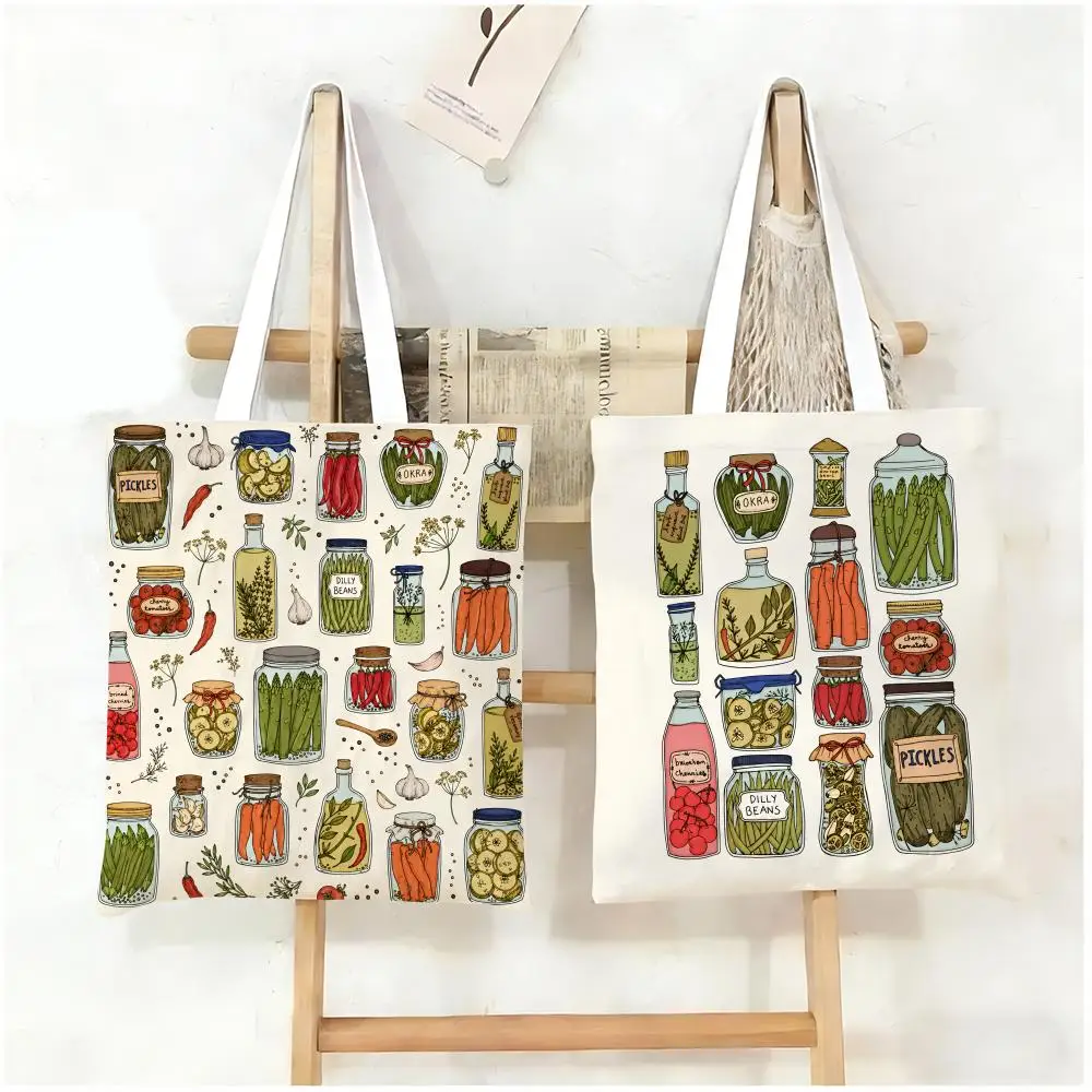 Bolsas de Almacenamiento Vintage para Pepinillos, Bolsa de Lona, Bolsa de Compras Reutilizable de Gran Capacidad para Mujer, Bolso de Hombro Diario
