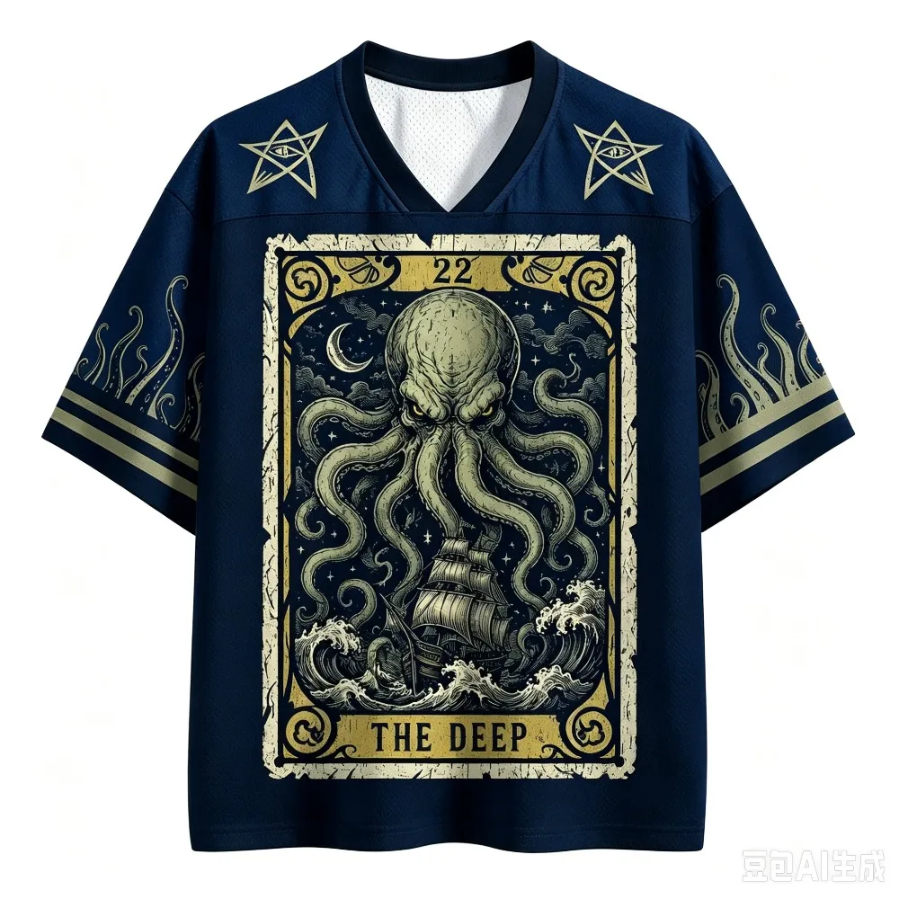 2026 Bestseller: Lustiges Oktopus-Muster 3D-Druck Feuchtigkeitsableitendes Street-Fashion-Trend Loses V-Neck T-Shirt für Damen und Herren – Detail 5
