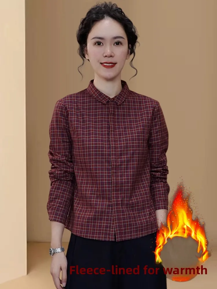 

Модная женская рубашка в клетку, утепленная, с длинным рукавом, на флисовой подкладке, теплая, винтажная, свободного кроя, стандартной длины, на пуговицах