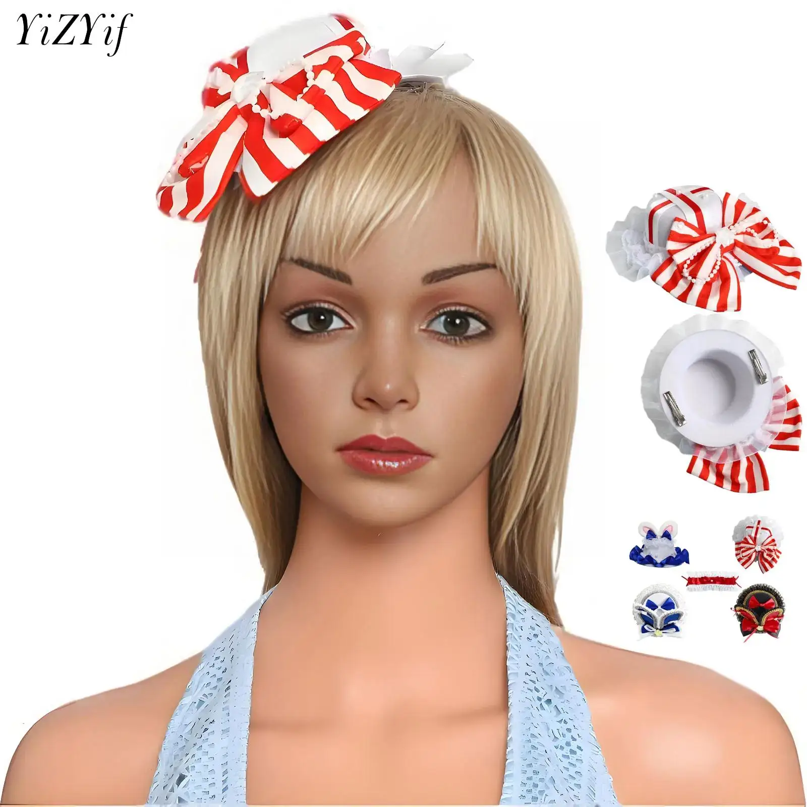 

Retro Fascinator Headband Mini Top Hat Women Girls Lolita Headwear Bowknot Pearl Decor Hair Clips JK Role Play Hair Accessories
