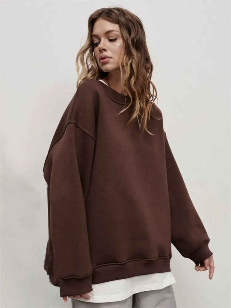 

Casual Oversized Hoodies Sweatshirts For Women Fall Winter Warm Fleece Solid Sweatshirt Girls Fashion Streetwear Loose Pullovers