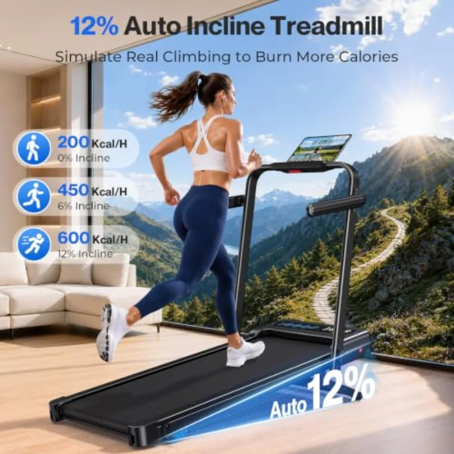Walking Pad with 12% Auto Incline and Handle Bar, Foldable Treadmill