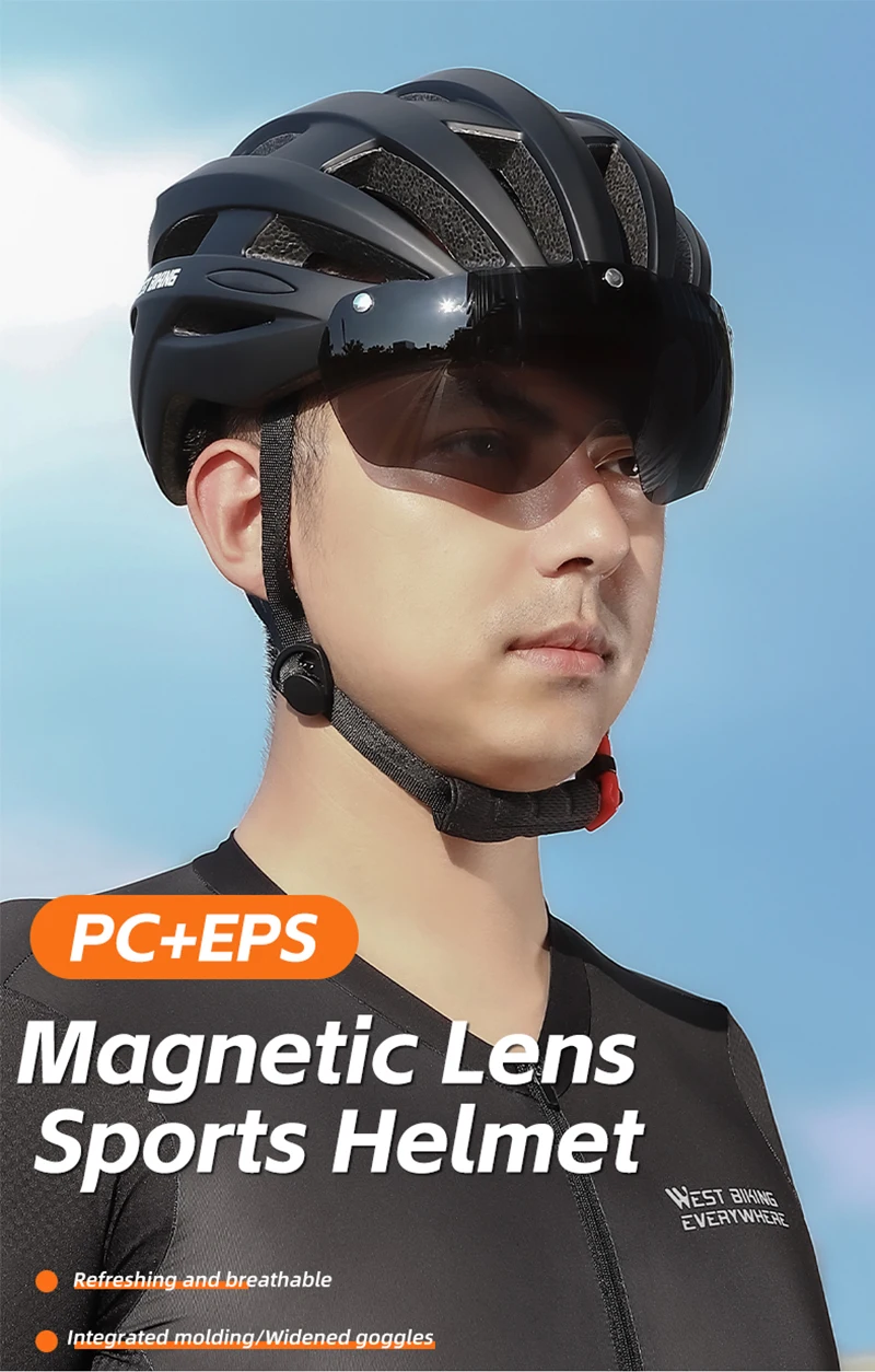 WEST BIKING CE-zertifizierter Fahrradhelm, magnetische Schutzbrille, USB-Rücklicht, verstellbar, 56–65 cm, M-XL, XXL, für Herren, für Straßen- und Mountainbiking – Detail 1