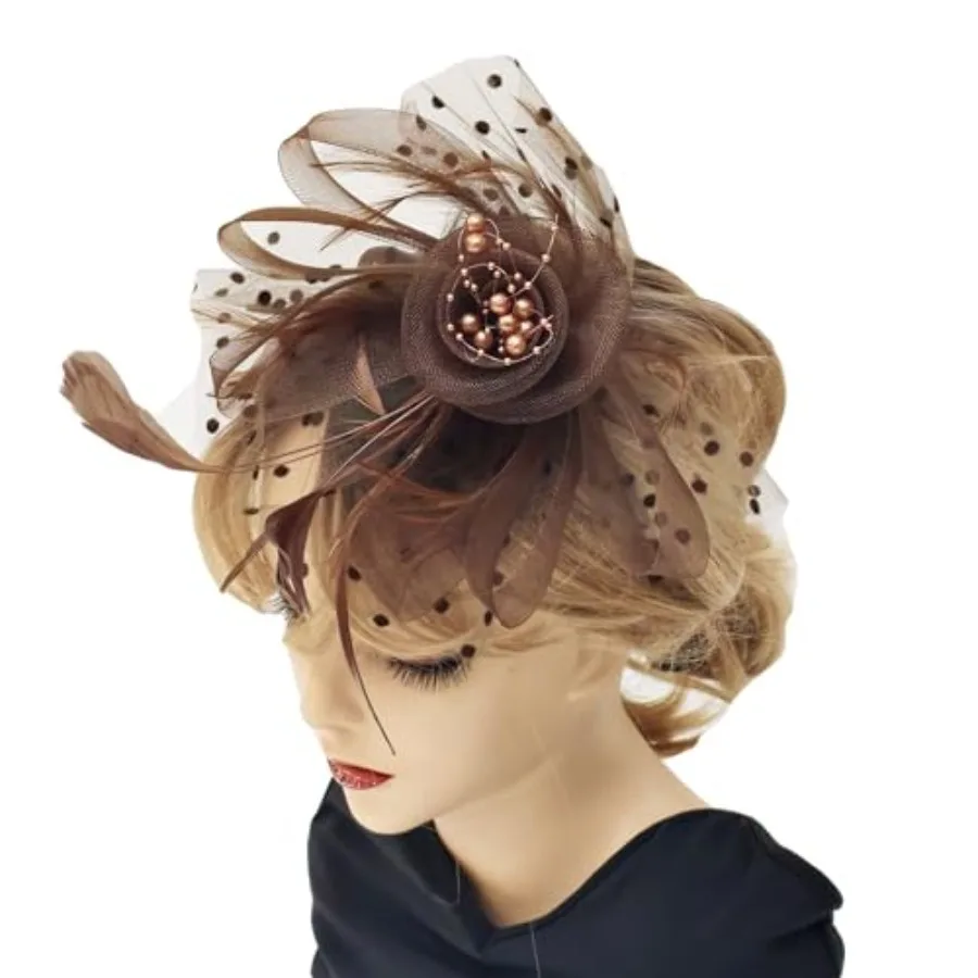Fascinators Hat Women Tea Party Headband Flower Cocktail Mesh Feathers Hair Clip Kentucky Derby Hat Wedding