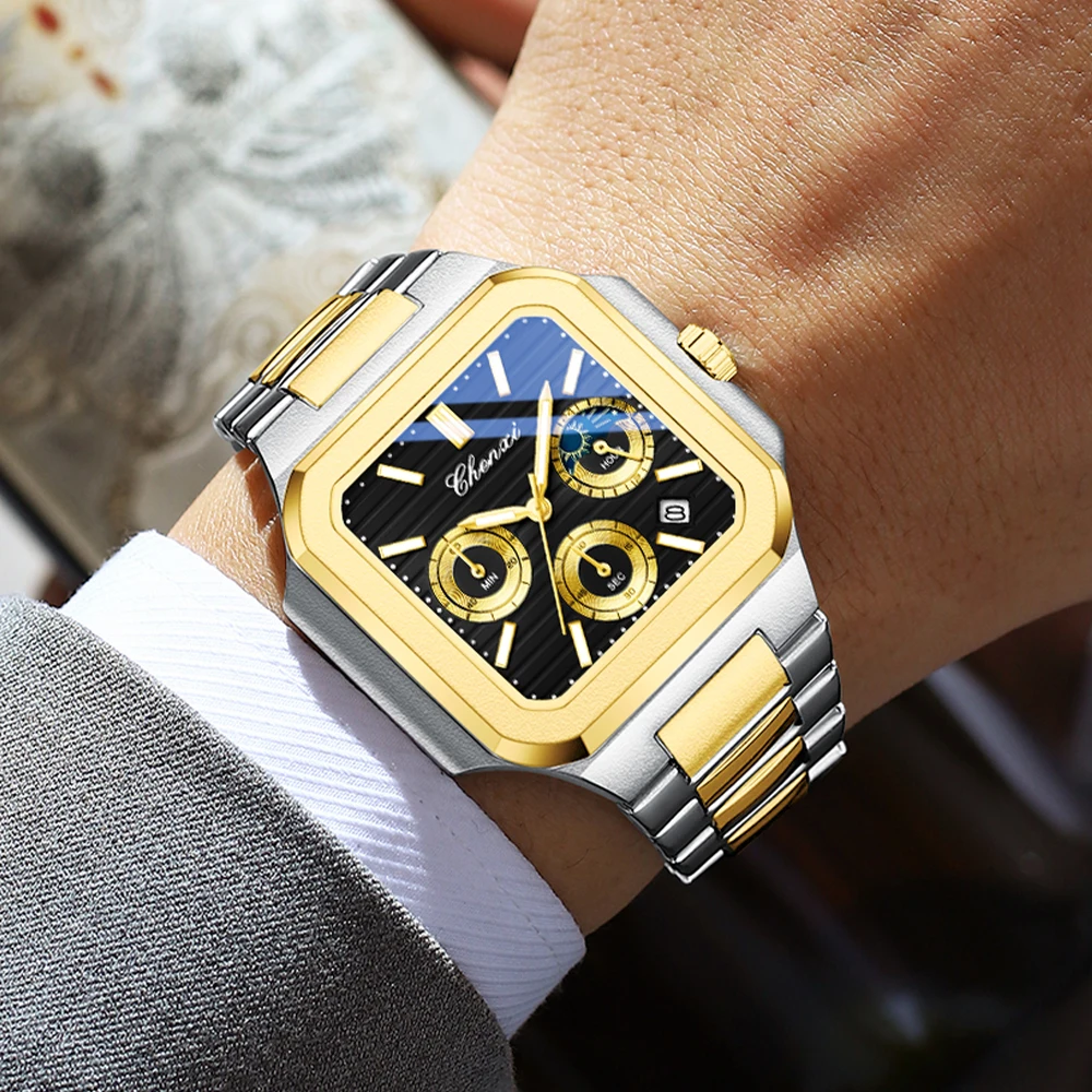 

CHENXI мужские многофункциональные часы квадратные классические модные стильные светящиеся водонепроницаемые кварцевые мужские часы с хронографом