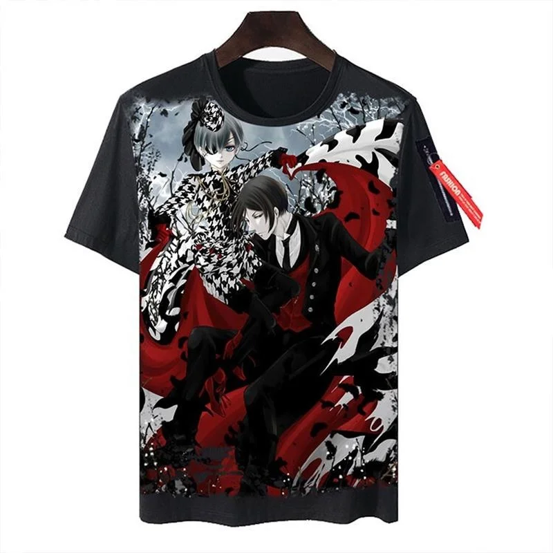 New Black Butler Tshirt Short Sleeve Skin-friendly Breathable Non-fading Daily Wear Cartoon Anime Print Cross-border Clothing - view 3