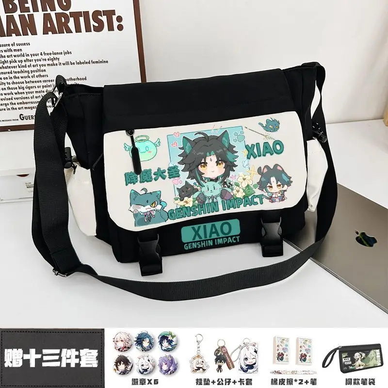 Genshin Impact Albedo Single Shoulder Men Women Shenhe Cartoon Large Capacity Canvas For Middle And High School Students Niche