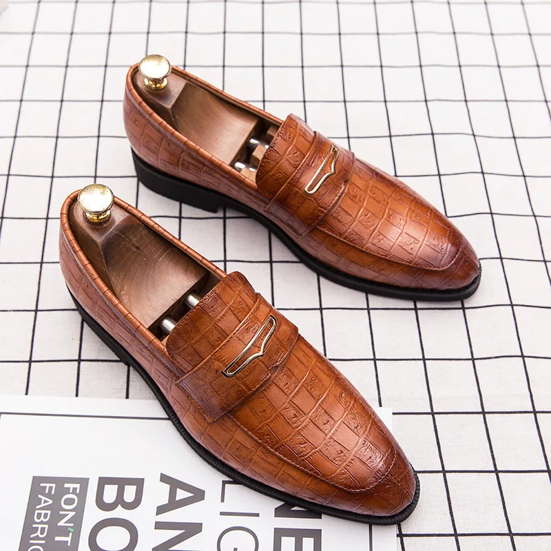 Men Casual Leather Dress Shoes Slip on Leather Loafers Men's Classic Business Formal Shoes Trend Wedding Party Social Mocassins