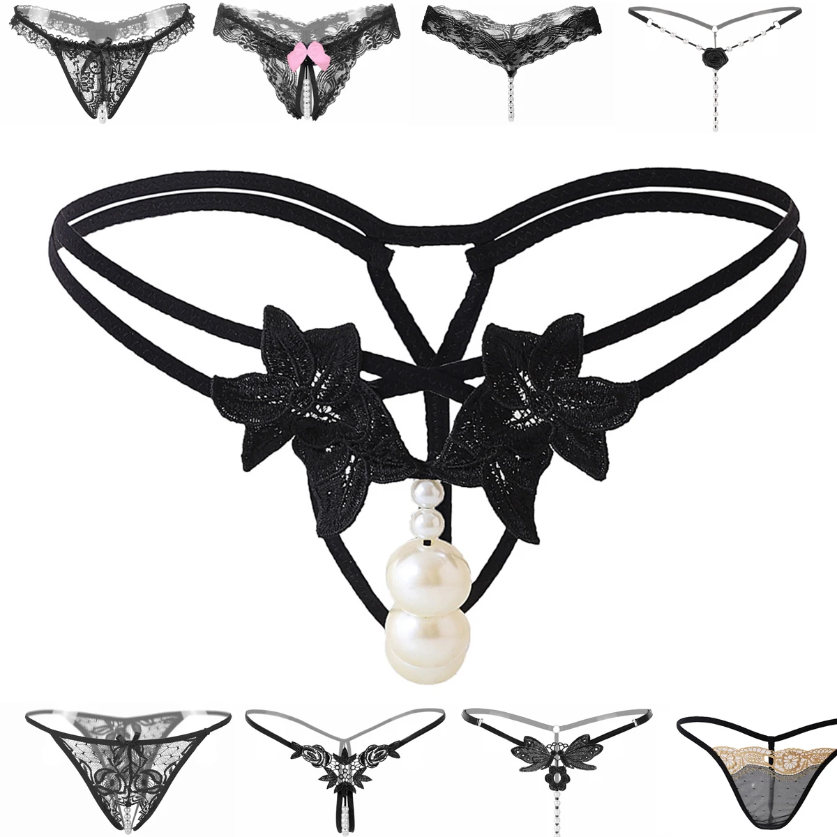 Braguitas de Joyería para Mujer - Tanga Sexy con Cuentas de Perlas - Lencería Tentadora para Luna de Miel
