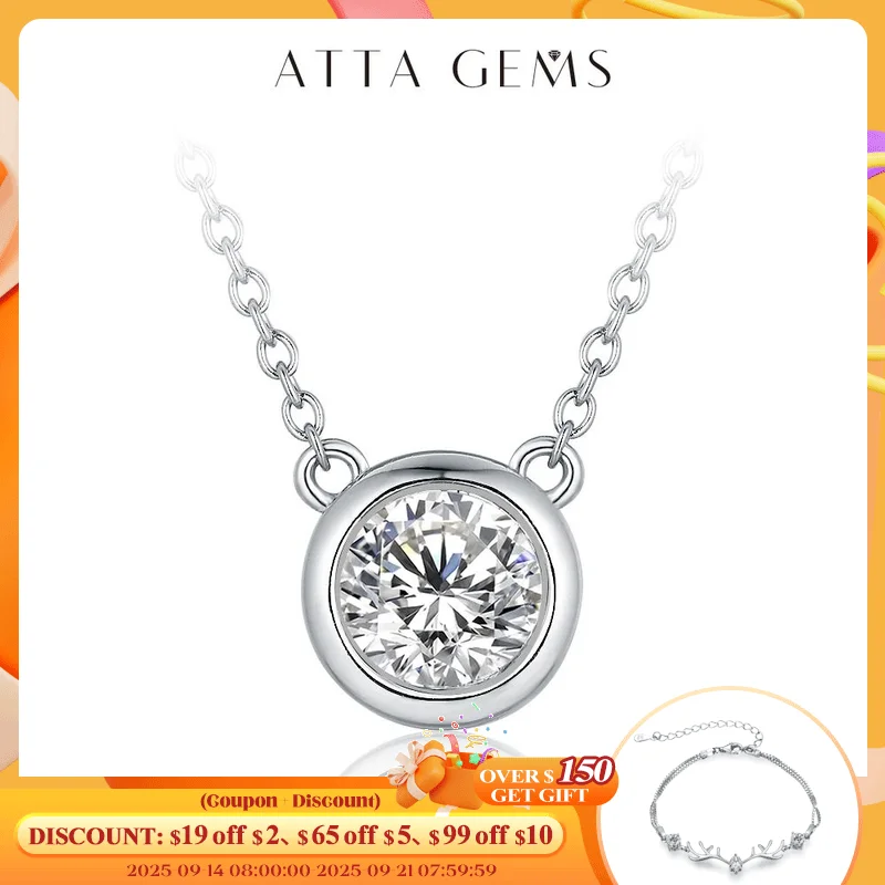 

ATTAGEMS 100% 925 Sterling Silver 1 Carat D Color Moissanite Pendant Necklace Sparkling Engagement Wedding Party Fine Jewelry