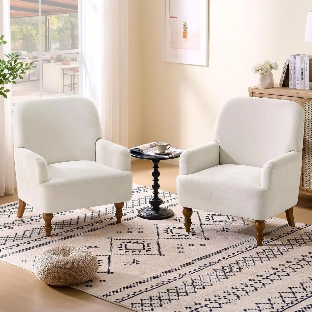 

ern Wingback Accent Chair, Upholstered abric Living Room Armchair with Wood Legs, Single Soa Lounge Chair or Bedroom, Oice & Rea