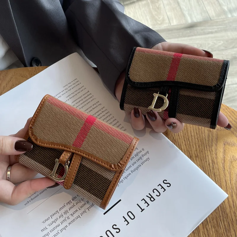 Men's and women's canvas Vintage small purse Female D Buckle Money clip Student multi-function large capacity change card bag