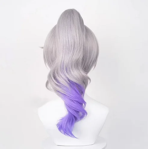 Honkai Star Rail Silver Wolf Wigs Synthetic Long Straight Wavy Gray Purple Gradient Ponytail Game Cosplay Hair Wig For Party