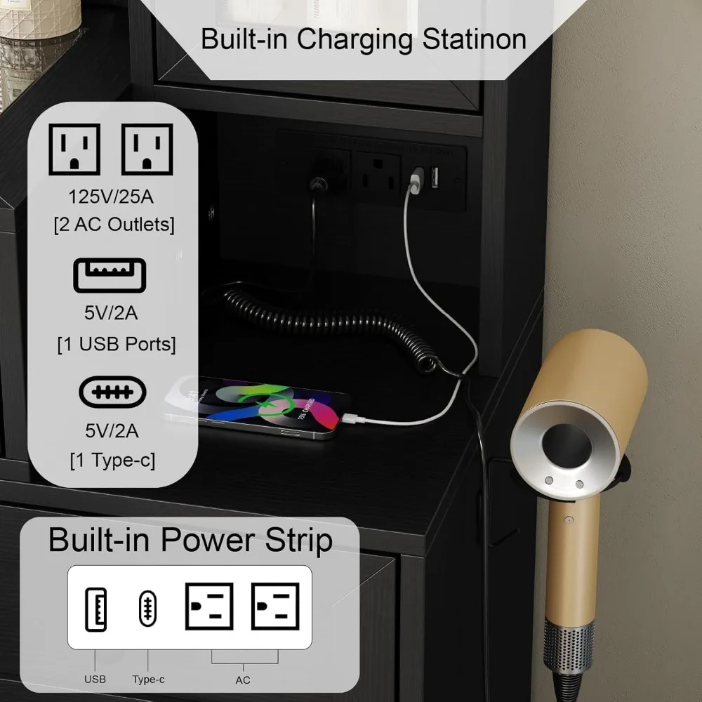 مكتب زينة بعرض 43 بوصة مع مرآة و11 مصباحًا، مكتب مكياج حديث مع سطح زجاجي ومقعد مبطن، 3 أوضاع إضاءة #5