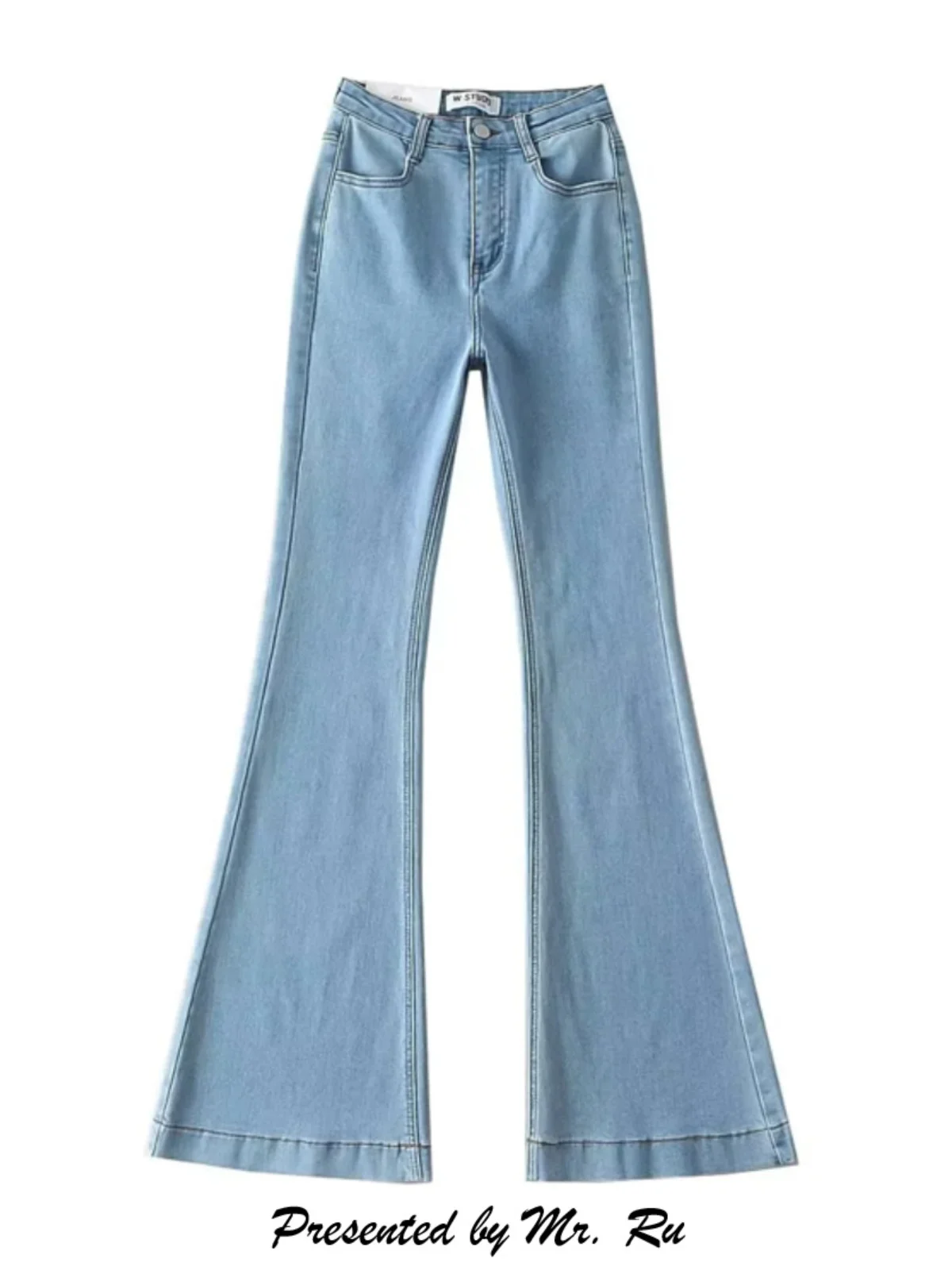 

Stylish American Retro High Waist Skinny Jeans Blue Color Enhance Butt Lengthen Legs Floor-Length Pants for Women