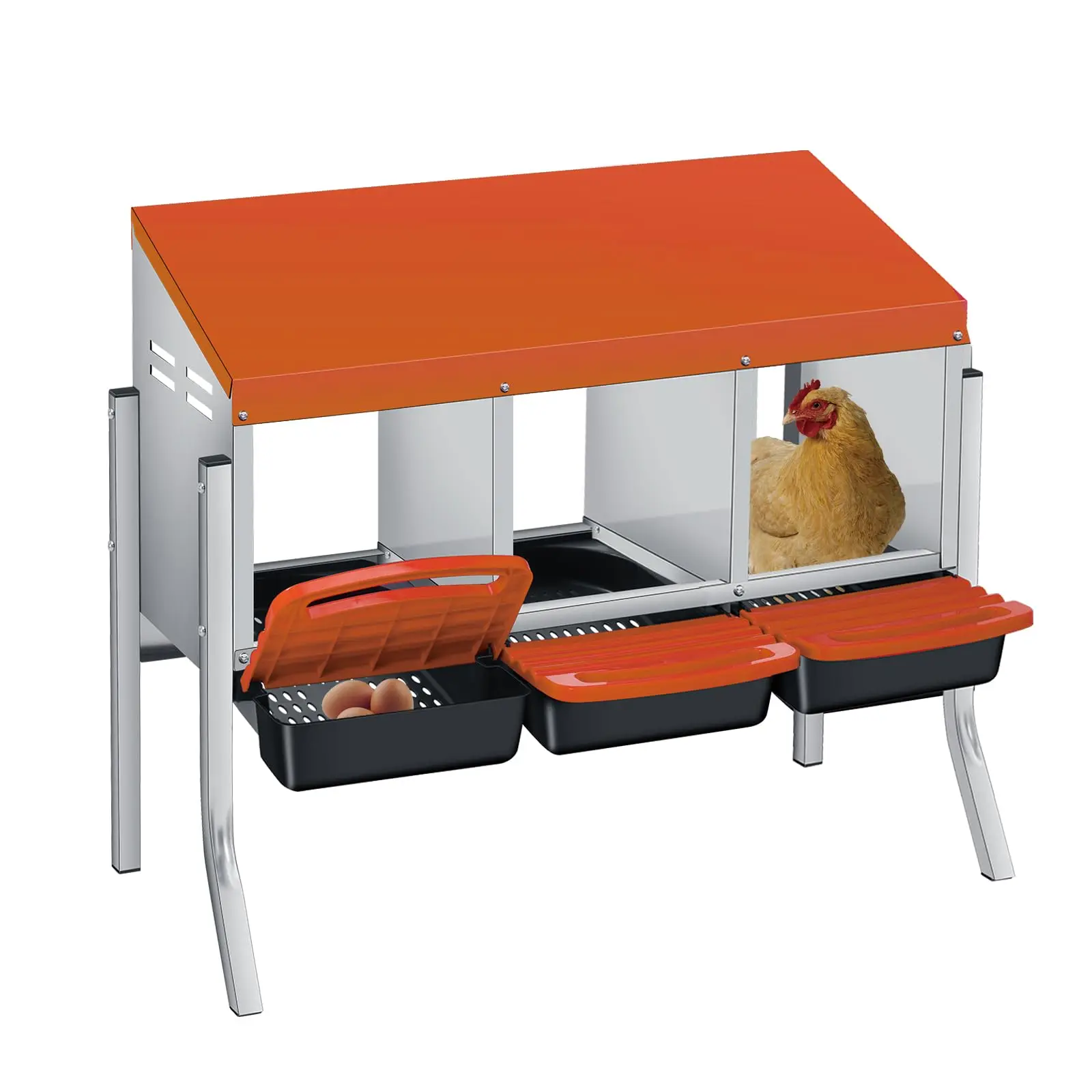 Roll Away Chicken Nesting Box - Heavy Duty Metal Laying Box, Easy Egg Collection & Cleaning with Removable Tray for Poultry Coop, Backyard, Farm