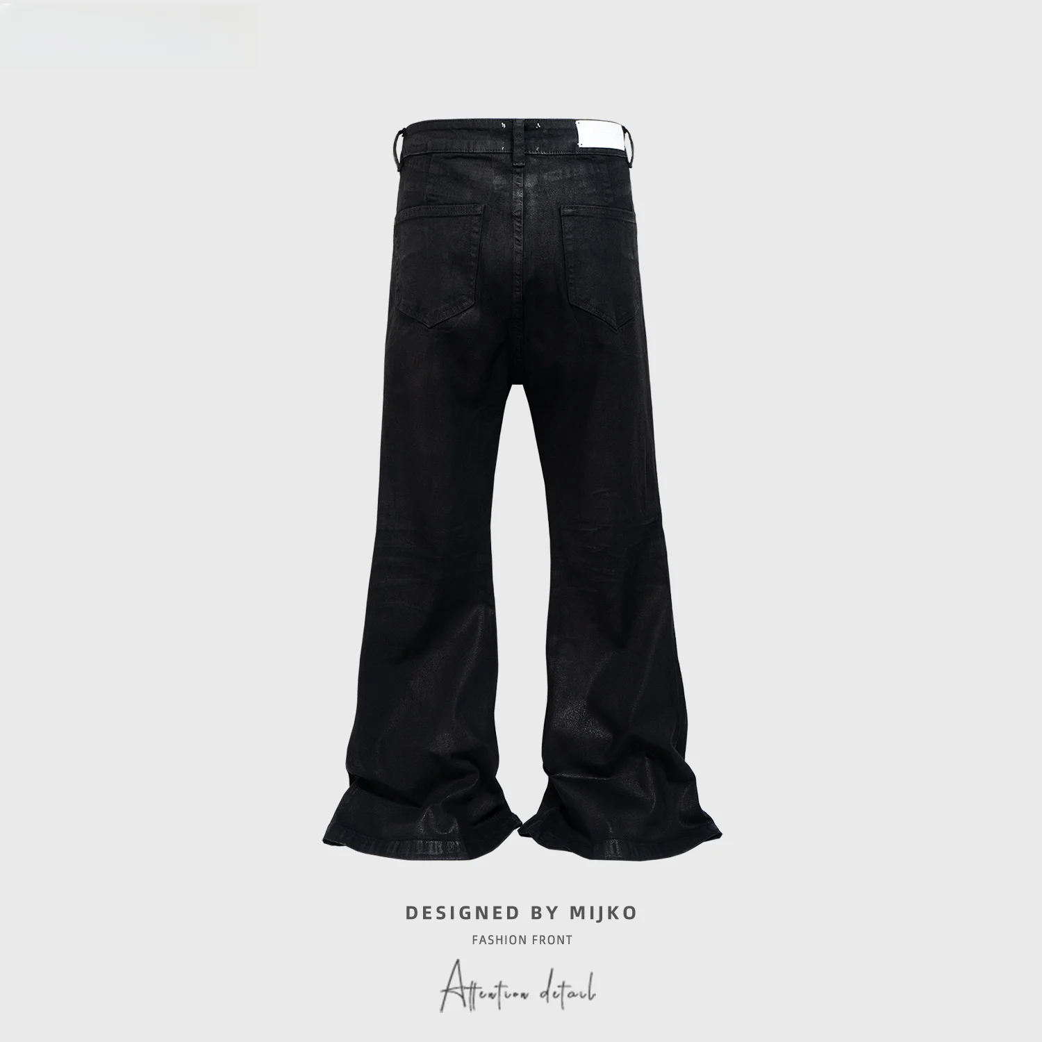 MIJKO Unisex Black Wax Coated BootCut Jeans Wide Leg Micro Flared 