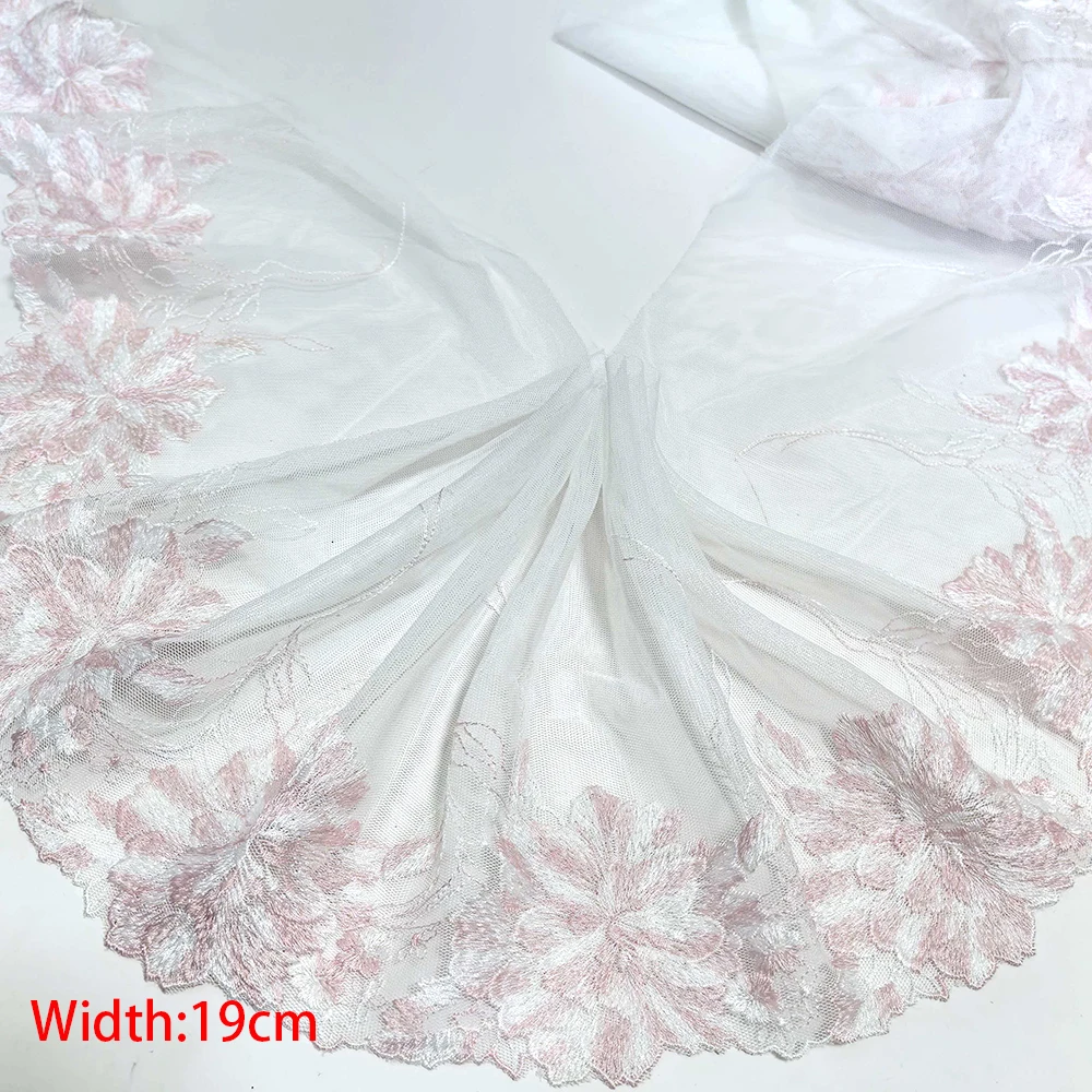 1Yard Pink Mesh Embroidery Lace Fabric, DIY Garment, Needlework, Sewing Dolll, Clothing Accessories