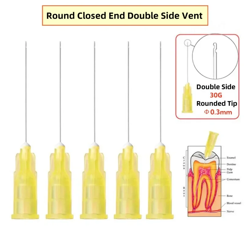 100pcs Dental Endo Irrigation Needle Tip 30GA End-Closed Double Side Daul Vent Endo Syringe Root Canal Washing Needle Tip