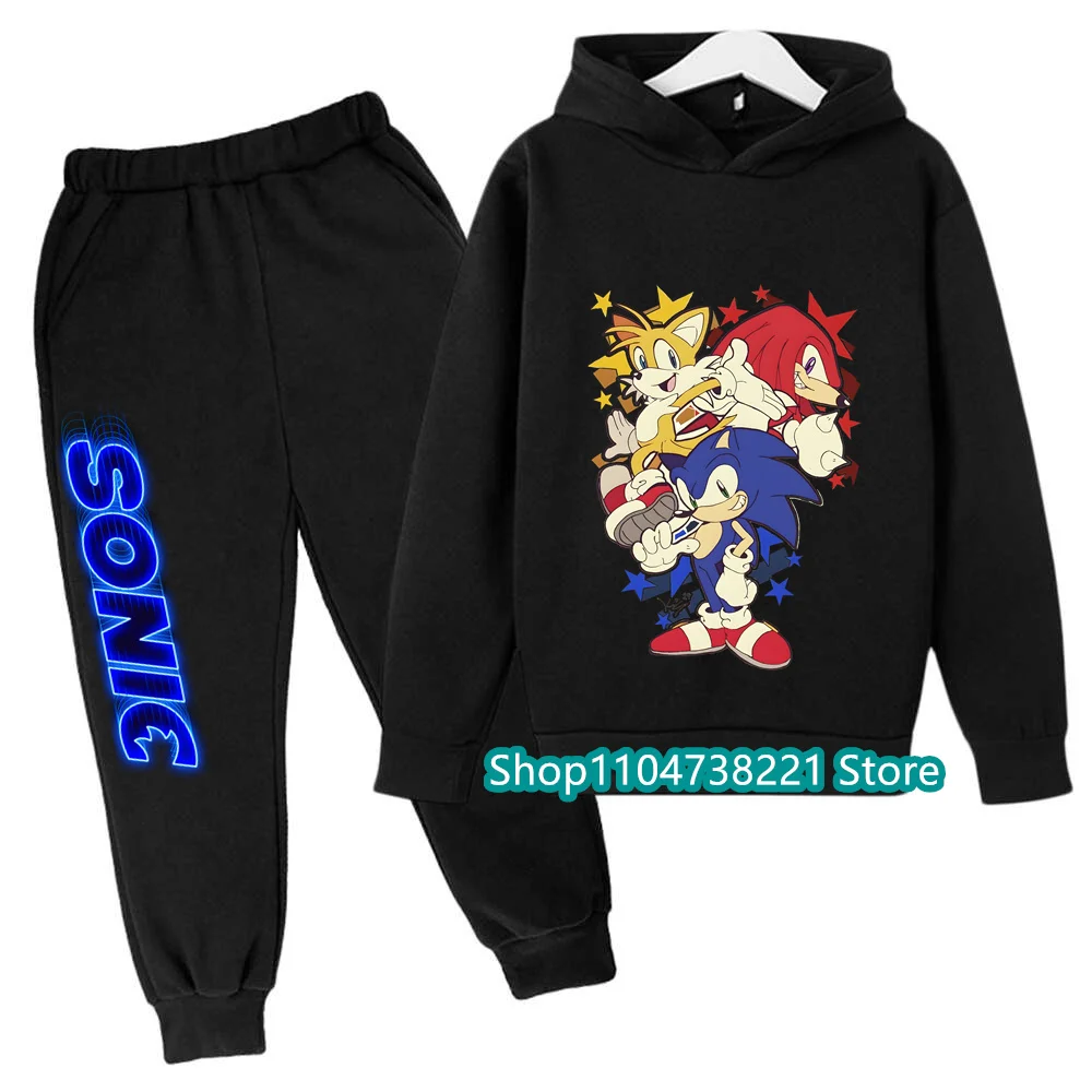 

Sonic Fashion 2025 Cartoon Printed Hoodie Set For Children Teenagers Boys Girls Casual Hot Sale Autumn Winter
