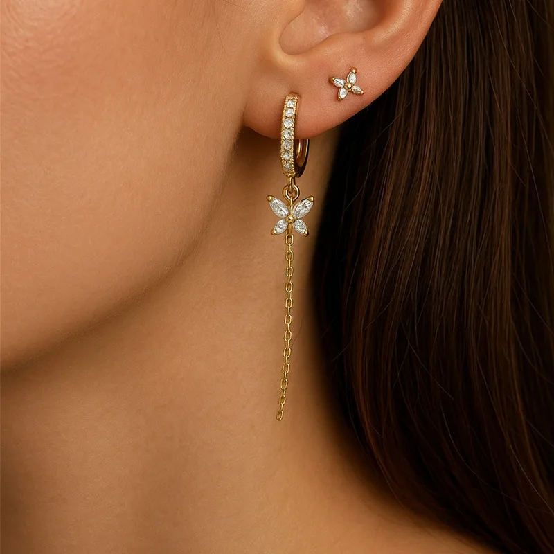 Amazon new butterfly tassel earrings sweet cool flash earrings simple accessories women's earrings