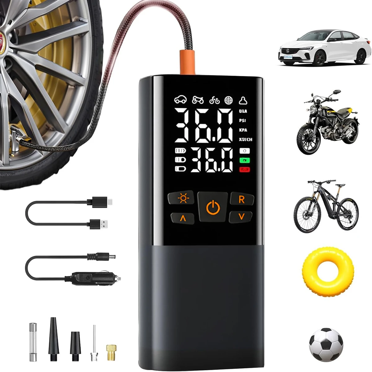 

AIERSUI Беспроводной воздушный насос Портативный воздушный компрессор Умный цифровой электрический воздушный насос для автомобилей, мотоциклов и велосипедов