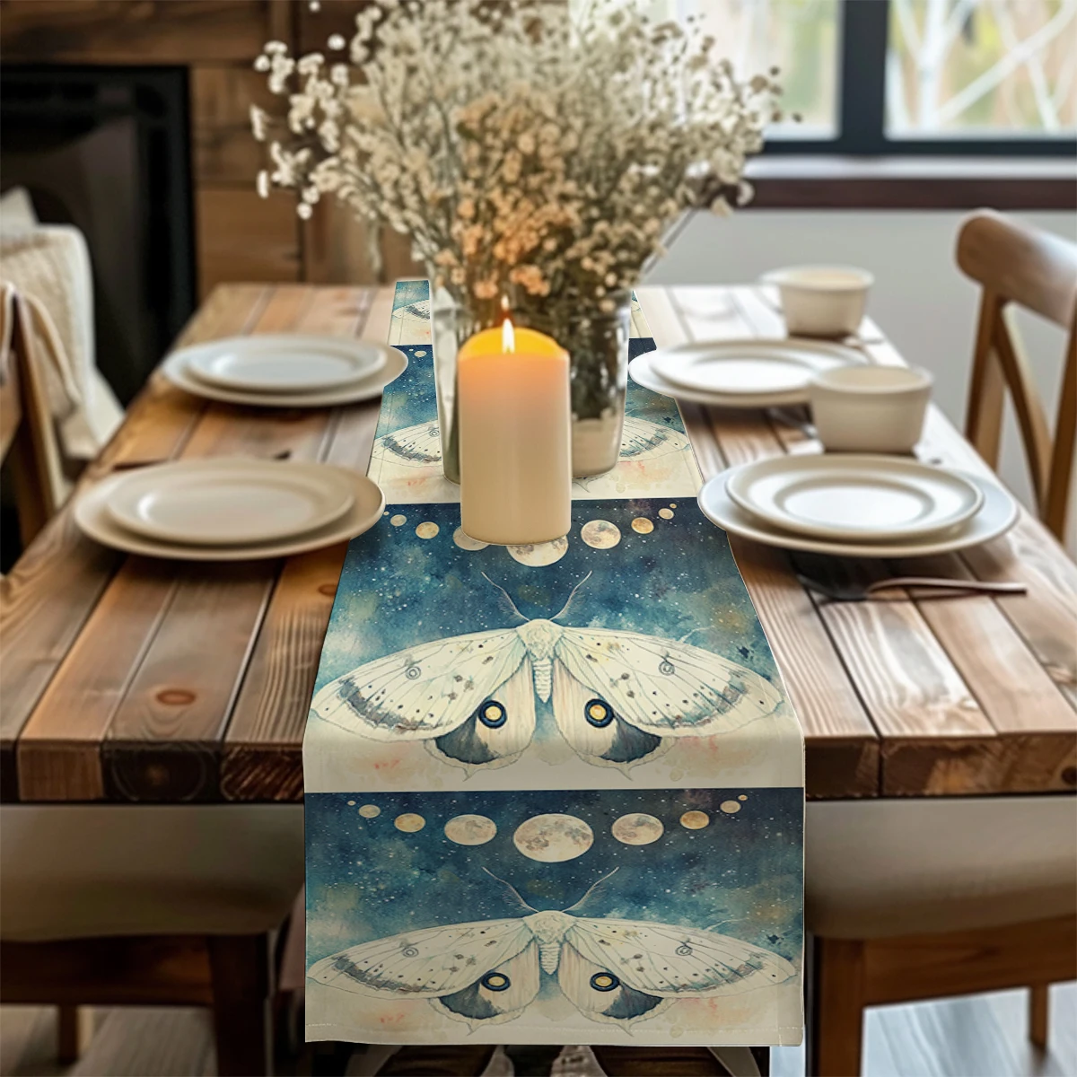 Butterflies Moths Sun Moon Table Runner Home Wedding Centerpieces Decoration Party Table Runners Dining Long Cloth