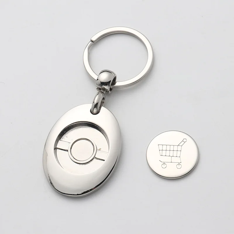 Branco em branco aço inoxidável Keychain, pingente para compras Coin Cart, DIY, sublimação, 10pcs