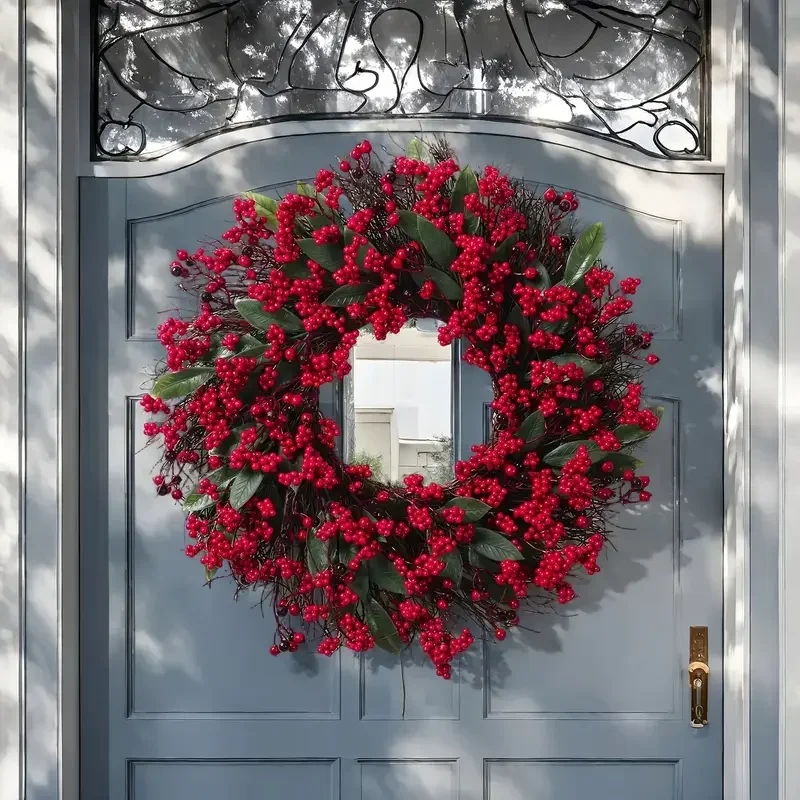 

1pc Artificial Christmas Wreath-Red Berry Wall Hanging Decor, Christmas Wreath for Door/outside Front Door,Christmas Decoration