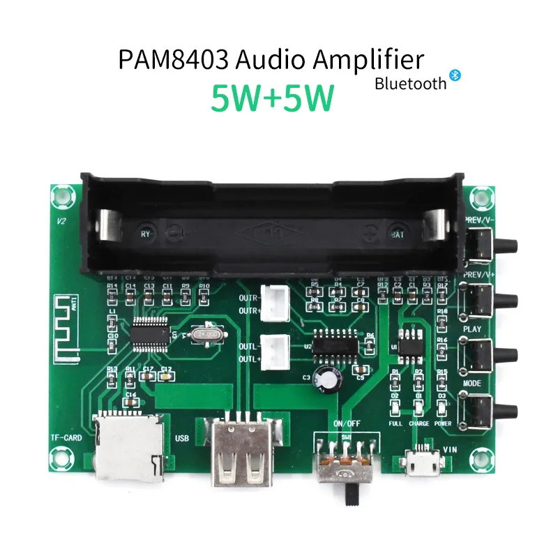 Мини-усилитель звука UNISIAN Bluetooth 5,0, PAM8403, 2*5 Вт, 2,0 каналов, HIFI, цифровой усилитель мощности, плата, поддержка SD-карты, USB-накопителя
