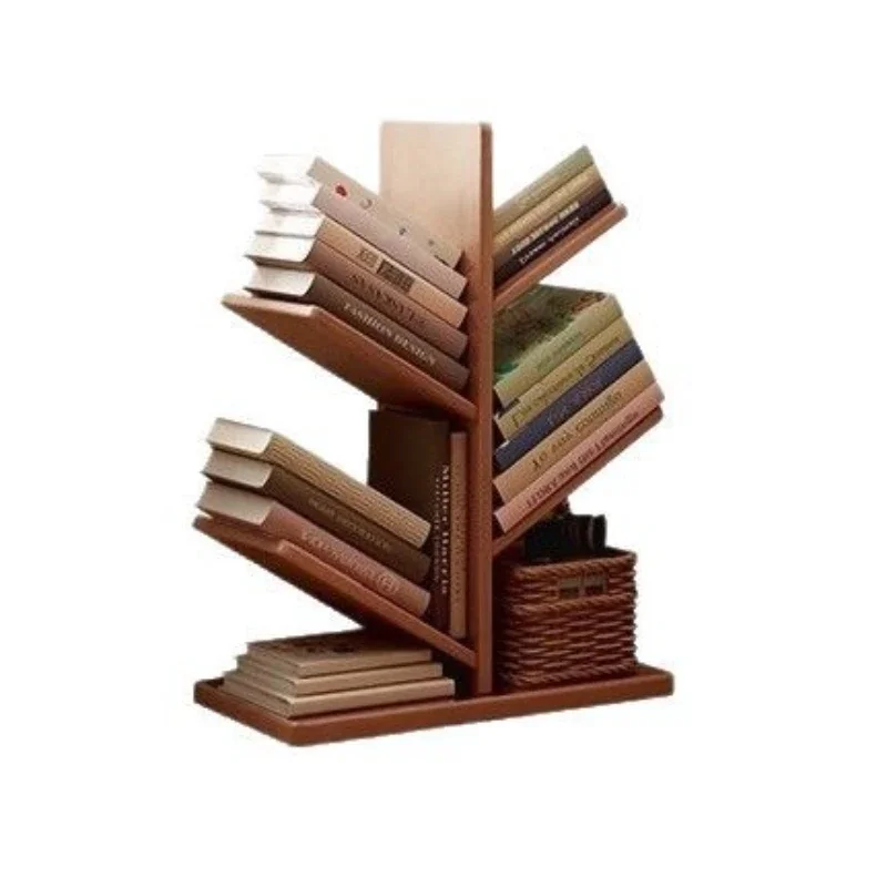 Solid wood tree shaped bookshelf crevice storage rack bedside floor shelf