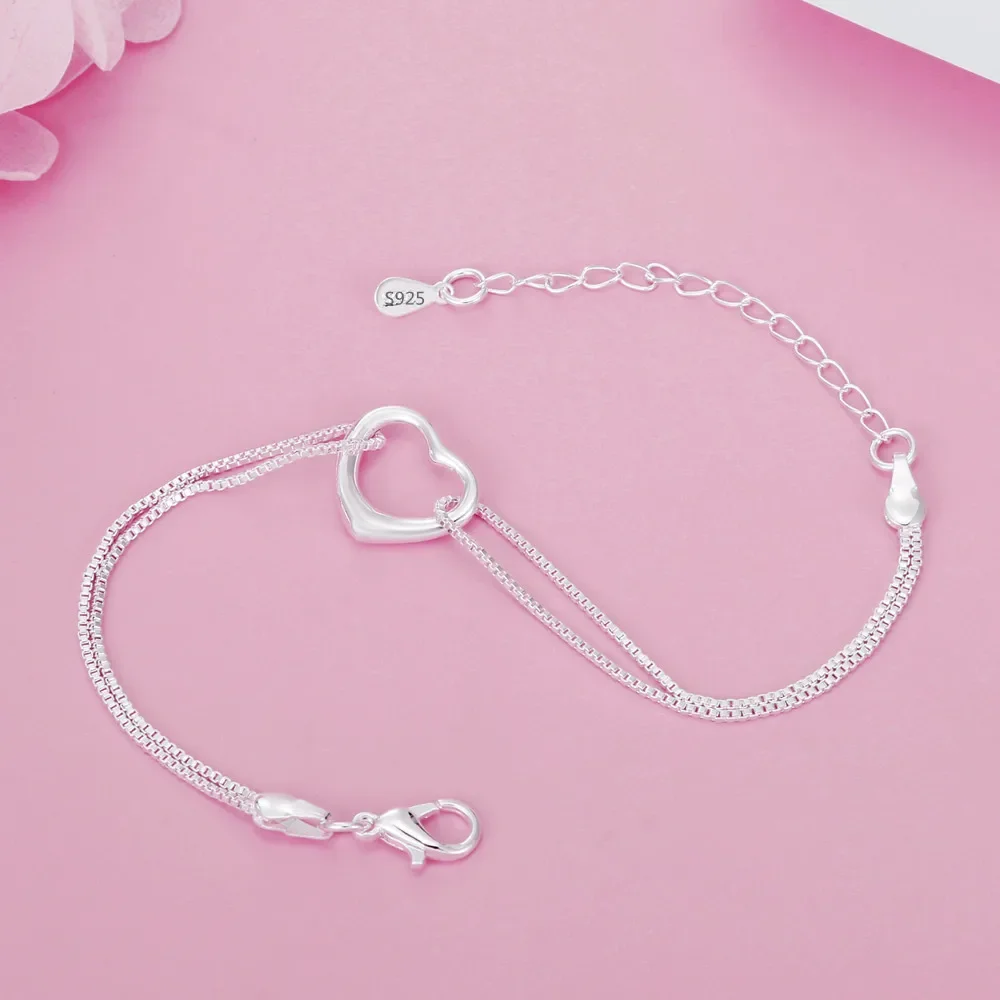 Pulseras de corazón románticas de Plata de Ley 925 finas para mujer, accesorios de boda para fiesta de diseñador a la moda, joyería, regalos de vacaciones