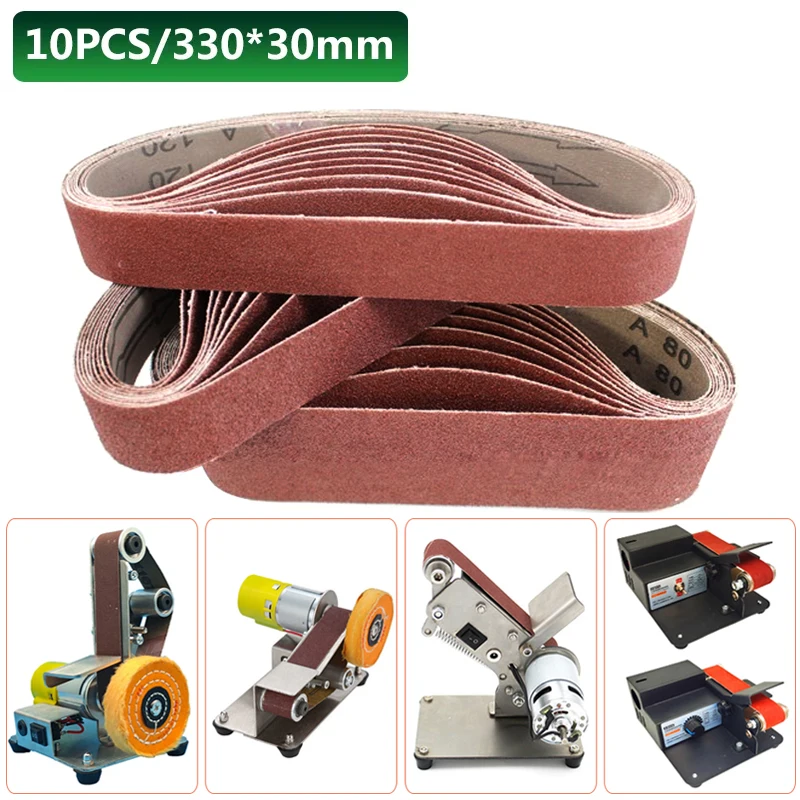 

10PCS/Set Sanding Belts 120-1000 Grits Wood Soft Metal Polishing Sandpaper Abrasive Bands For Belt Sander Abrasive Tool 330*30mm