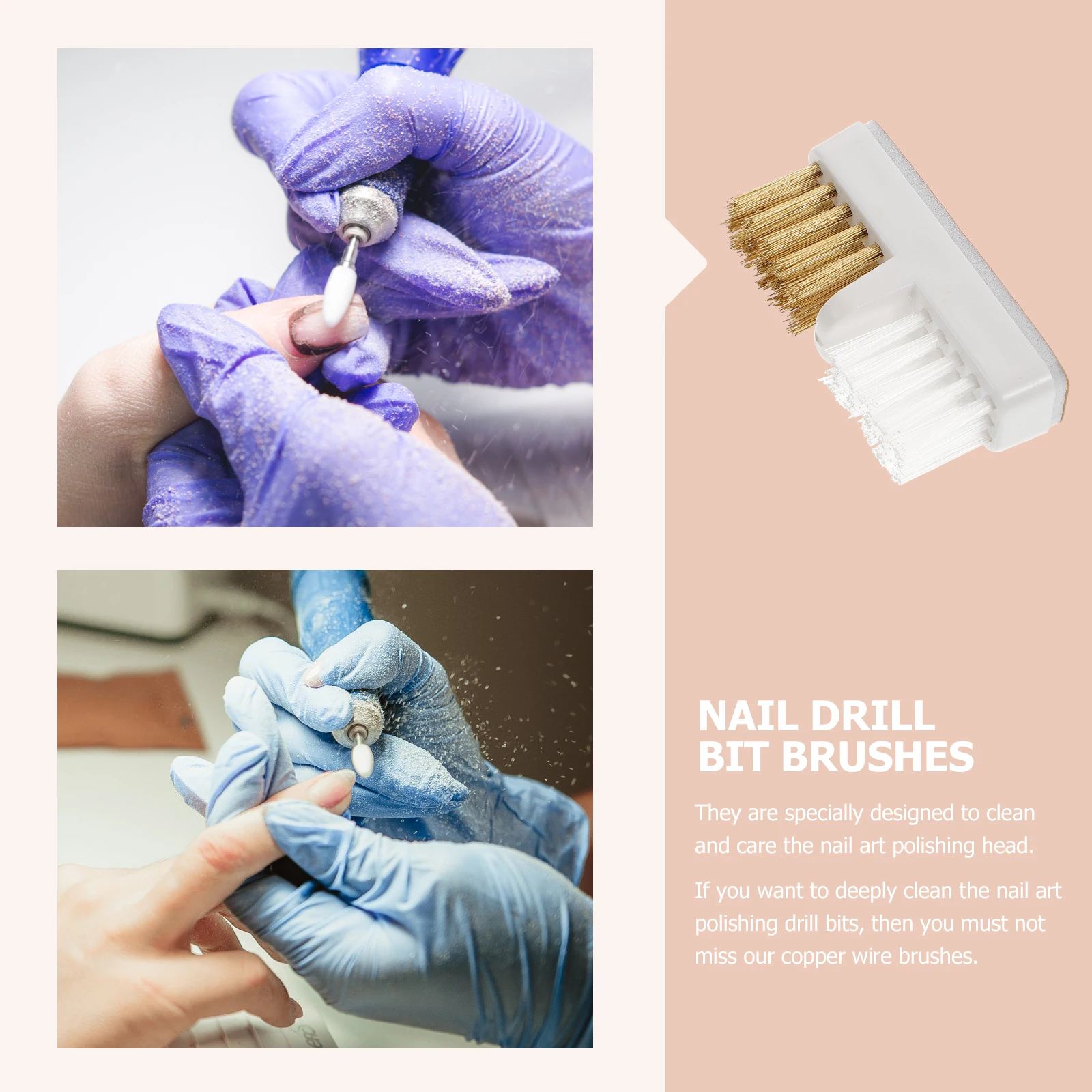 

3Pcs Copper Wire Nail Drill Bit Cleaners Deep Cleaning Brushes for Nail Art Polishing Head Manicure Tools Grinding Head Dust