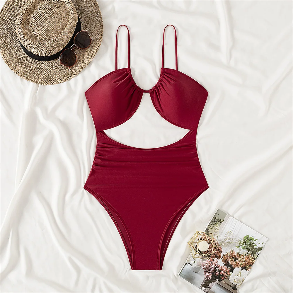 

Sexy Sling Bikini Hollow Out Pleated Swimsuit Push Up Backless Swimwear Women High Waist Monokini Beach Outfits Bikinis De Mujer